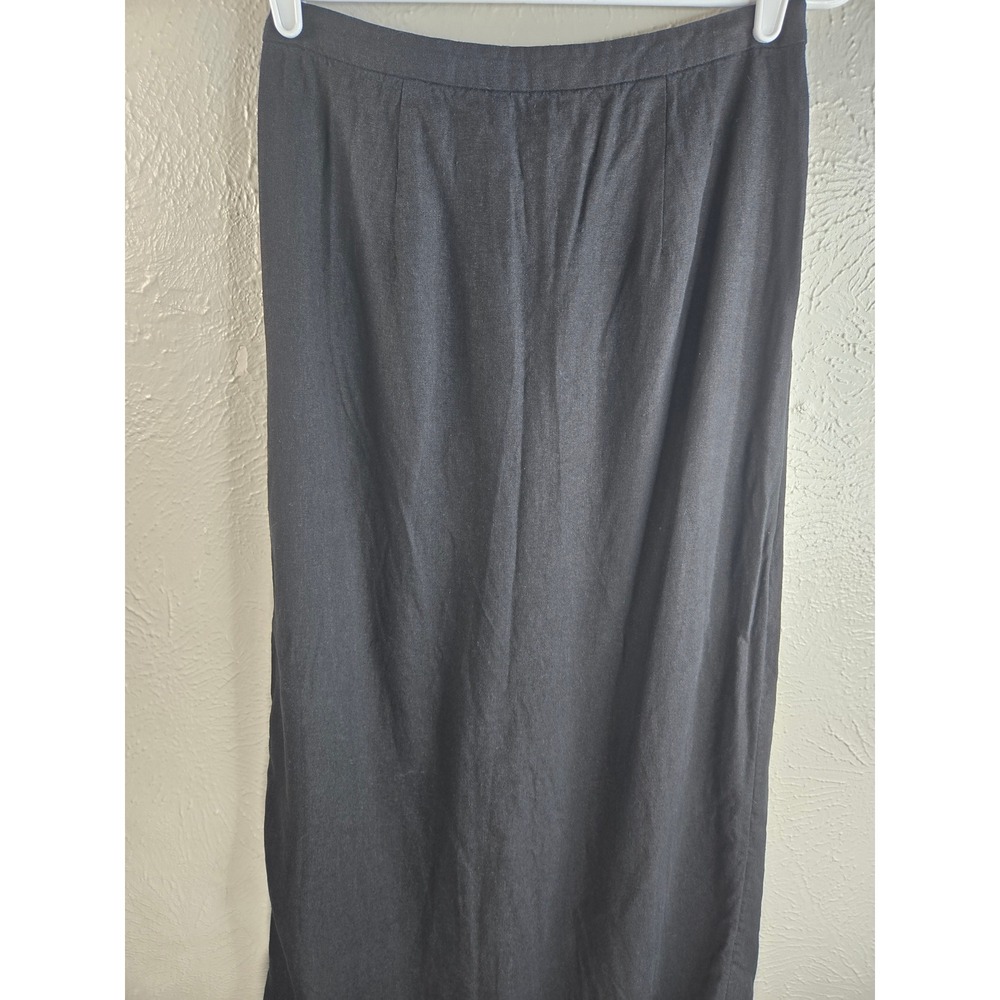 Old Navy Linen Blend Midi Skirt M Black Lightweight Straight Pencil Minimalist - Picture 3 of 8